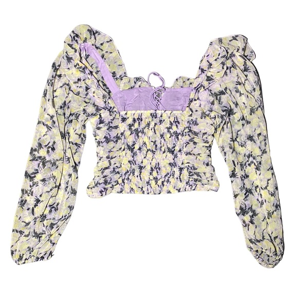 FREE PEOPLE | Mabel Structured Blouse w/ Lace-up Front   | Floral Lilac Combo |S - Picture 2 of 12